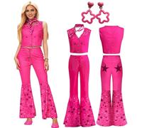 Disfraz de vaquera Barbi Rosa Mujer Hombre Cowboy Cosplay 70s 80s Vintage Estrella Hippie Rockwear para Halloween Carnaval Cumpleaños Fiesta (XL, mujer-2)