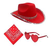 Disfraz De Vaquera Para Mujeres | 70S Hippie Costume Juego De Chaleco De Chaleco De Chalecos Vaqueros Retro | Set De Disfraces Con Gafas De Sol Con Sombrero De Vaquera Marginal De Pañuelo Rojo, Disfra