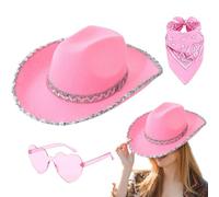 Disfraz De Vaquera Para Mujeres | 70S Hippie Costume Juego De Chaleco De Chaleco De Chalecos Vaqueros Retro | Set De Disfraces Con Gafas De Sol Con Sombrero De Vaquera Marginal De Pañuelo Rojo, Disfra