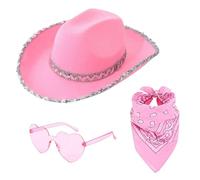 Disfraz De Vaquera - Sombrero De Brillante Con Bandana Para Gafas De Corazón | Vestido De Cosplay De Vaquera De Carnaval, Suministros Para Vestidos De Vaquera, Paquete De 3 Disfraces De