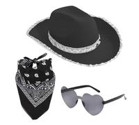 Disfraz De Vaquera - Sombrero De Brillante Con Bandana Para Gafas De Corazón | Vestido De Cosplay De Vaquera De Carnaval, Suministros Para Vestidos De Vaquera, Paquete De 3 Disfraces De