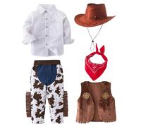 Disfraz de vaquero, disfraz de vaquero para niños, carnaval, salvaje oeste, accesorios para cosplay, disfraz de carnaval con chaleco, camiseta, pantalones, sombrero de vaquero, pañuelo para el cuello