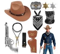 Disfraz de vaquero para hombre - Juego completo de 10 piezas de traje occidental para adultos y adolescentes con sombrero de vaquero, etc. - Accesorios integrales de vaquero para fiestas temáticas