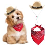 Disfraz de Vaquero para Perro, 2 Piezas, Sombrero de Vaquero para Perro y pañuelo, Bufanda, Disfraces de Halloween para Mascotas Occidentales, Accesorios para Cachorros, Gatitos, Cosplay, Fiestas