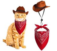 Disfraz de Vaquero para Perros 2 PCS Gombado de Vaquero para Perros y pandana Bufanda de pandilla Western Pet Halloween Accesorios para Puppy Kitten Cosplay Fiest Festival Diario, Halloween