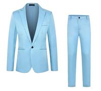 Disfraz de vestir casual elegante y cómodo para hombre genérico - Traje de vestir de negocios para hombre Slim Fit conjunto casual para hombre conjunto de manga larga de color sólido, Sky Blue, XXXL