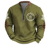 Disfraz de vikingo para hombre, sudadera medieval, sudadera con mitología nórdica, cierre de media cremallera, manga larga, con cremallera 1/4, jersey de invierno, 01 Verde Oscuro, M