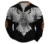 Disfraz de vikingo para hombre, sudadera medieval, sudadera con mitología nórdica, cierre de media cremallera, manga larga, con cremallera 1/4, jersey de invierno, 04 negro., XL