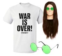 Disfraz de War Is Over - Camiseta, gafas y peluca - Camiseta con eslogan novedoso de música británica - Camisa gráfica de protesta retro con mensaje audaz "War Is Over" para disfraces, conciertos
