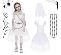 Disfraz de Zombie para Niños, Velo de Novia Sangriento, Disfraz de Novia de Terror Sangriento, Disfrazs de Novias Fantasma para Niños, Ropa de Halloween con Sangre para Fiesta, Carnaval, Cosplay