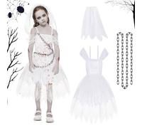 Disfraz de Zombie y Novia Fantasma para Niños, Velo Sangriento, Ropa de Halloween Con Sangre para Fiesta, Carnaval, Cosplay (1.2m)