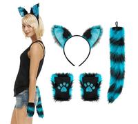 Disfraz de zorro de piel sintética con orejas de gato, diadema para el pelo, juego de cola esponjosa, kit de cola larga, disfraz de animal para disfraces de Halloween