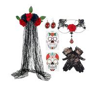 Disfraz del día de - Collar de encaje gótico, guantes de encaje Collar de pendientes | Dead Veil Earring Set para mascarada Cosplay Women Halloween Party Adults Festive