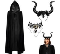 Disfraz disfraz de diablo para mujer, disfraz de Halloween para mujer, tocado de cuernos de reina de Halloween, collar de encaje gótico negro, disfraz para cosplay, mascarada, brujas de Halloween