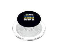 Disfraz Divertido de Bandera de Ucrania con Texto en inglés I Love My Crazy Ukrainian Wife PopSockets PopGrip para MagSafe
