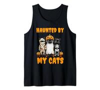 Disfraz Divertido de Calabaza Fantasma Haunted by My Cats para Halloween Camiseta sin Mangas
