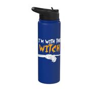 Disfraz divertido de Halloween para parejas con texto en inglés "I'm with the witch" Stainless Steel Insulated Water Bottle