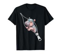 Disfraz Divertido de hipopótamo bebé emergiendo de una Cremallera para niños y niñas Camiseta