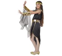 Disfraz egipcia para niña Cleopatra faraona, vestido negro con detalles dorados, carnaval Halloween fiesta escolar teatro, temática Egipto antiguo (Egipcia negro y oro, 13-15)