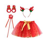 Disfraz Elfo Bebe, Disfraz de de baile de Navidad para niñas, falda de tul de animados, faldas de ballet, diadema, conjunto de 4 Uds. (Yellow, 6-8 Years)