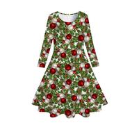 Disfraz Elfo Bebe, Vestido de princesa de de manga larga con estampado de y árboles de Navidad para niñas pequeñas (Green, 8-9 Years)