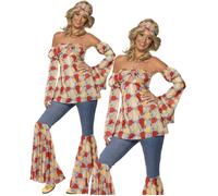 Disfraz Época Hippie Smiffys Vintage Años 60s 70s Poliéster Multicolor