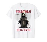 Disfraz Espeluznante de sátira de Vecino del Mundo de Halloween Camiseta gráfica económica, Hombre, Blanco, L