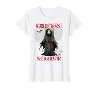 Disfraz Espeluznante de sátira de Vecino del Mundo de Halloween Camiseta gráfica económica, Mujer, Blanco, XL