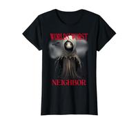 Disfraz Espeluznante de sátira de Vecino del Mundo de Halloween Camiseta gráfica económica, Mujer, Negro, M