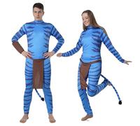 Disfraz Fish Sully Alienígena Azul Unisex Adulto Mono Entero con Cola Jake Nerytiri Espacial Halloween Cosplay Hombre Mujer Carnaval Body Estampado (Disfraz Azul Unisex, S)