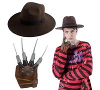 Disfraz Freddy Krueger Niño Hombre Adulto, Guante Garra Mano Freddy Krueger,Mascara Freddy Kruegge, Sombrero Freddy Kruegger para Disfraz Halloween (Garra+Sombrero)