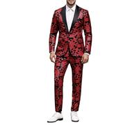 Disfraz genérico para hombre de 2 piezas con lentejuelas flores, chaqueta y pantalón brillante, traje espectáculo noche danzante Cabaret teatro gala, boda, víspera de disfraz, escena de rendimiento