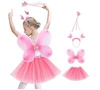 Disfraz Hada Niña, Vestido Princesa Mariposa con Alas Falda Tutú Varita Diadema, Disfraces Ángel Niñas para Uso Diario Fiesta Cumpleaños Puesta Escena Cosplay Navidad, Regalo Niñas 3-10 Años (rosa)