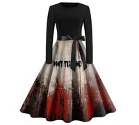 Disfraz Halloween Adulto Mujer Disfraz Novia Cadaver Vestido con Estampado Vestidos Vintage Estampado para Fiesta Temática Vestidos Gótico Vestido De Halloween Carnaval De Fiesta Rojo Intenso XL