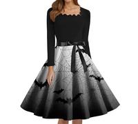 Disfraz Halloween Adulto Mujer Disfraz Novia Cadaver Vestido De Vampiro Vestidos Vintage Estampado De Fiesta Vestidos Gótico Vestido con Estampado para Fiesta Temática Gris S