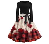 Disfraz Halloween Adulto Mujer Disfraz Vampiro Mujer Vestidos Vintage Estampado Vestido Gótico Causal Vestido con Estampado Vestidos De Vampiro para Fiesta Temática Rojo M