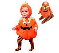 Disfraz Halloween Bebe, Disfraz Calabaza Bebe, Lindos Disfraces Halloween para Niña y Niño, Body + Leotardos Rayas, Regalos Traje Calabaza Bebé 2 Piezas para Recien Nacido de 0-24 Meses