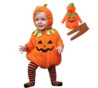 Disfraz Halloween Bebe, Disfraz Calabaza Bebe, Lindos Disfraces Halloween para Niña y Niño, Body + Leotardos Rayas, Regalos Traje Calabaza Bebé 2 Piezas para Recien Nacido de 0-24 Meses