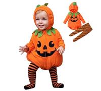 Disfraz Halloween Bebe, Disfraz Calabaza Bebe, Lindos Disfraces Halloween para Niña y Niño, Body + Leotardos Rayas, Regalos Traje Calabaza Bebé 2 Piezas para Recien Nacido de 0-24 Meses