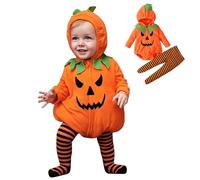 Disfraz Halloween Bebe, Disfraz Calabaza Bebe, Lindos Disfraces Halloween para Niña y Niño, Body + Leotardos Rayas, Regalos Traje Calabaza Bebé 2 Piezas para Recien Nacido de 0-24 Meses