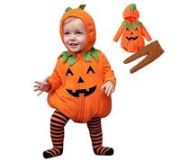 Disfraz Halloween Bebe, Disfraz Calabaza Bebe, Lindos Disfraces Halloween para Niña y Niño, Body + Leotardos Rayas, Regalos Traje Calabaza Bebé 2 Piezas para Recien Nacido de 0-24 Meses