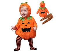 Disfraz Halloween Bebe, Disfraz Calabaza Bebe, Lindos Disfraces Halloween para Niña y Niño, Body + Leotardos Rayas, Regalos Traje Calabaza Bebé 2 Piezas para Recien Nacido de 0-24 Meses