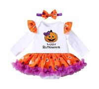 Disfraz Halloween Bebe Vestido Halloween Niña Body Infante de Manga Larga Vestidos Bebé con Diadema de Lazo Y Volantes Traje Halloweens Mi Primer Traje Halloweens para Recien Nacido 0-12 Meses