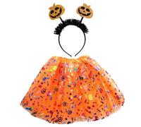 Disfraz Halloween Conjunto Costume Mujer Adulto Tul Disfraz Calabaza, Fantasma, Esqueleto Calavera Tutú con Diadema para Carnaval Bruja o Fiesta Temática (Calabaza A, Adulta/40CM)