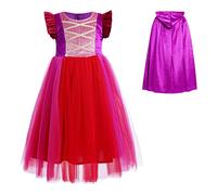 Disfraz Halloween de Bruja para Niña Hocus Pocus Terciopelo Manga Volante Tul Vestido con Capa con Capucha Pelucas Sanderson Hermanas Carnaval Cumpleaños Cosplay de Fiesta Morado 11-12 años