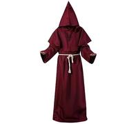 Disfraz Halloween Hombre Adulto Disfraz Vampiro - Capa Halloween Gótico Terror con Capucha Medieval Cura Disfraces Carnaval Cosplay Manga Larga Adulto Baile Capa Vino S