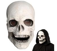 Disfraz Halloween Hombre,mascaras Halloween,MáScara Completa De CráNeo Con MandíBula MóVil,Casco Realista De LáTex Para Adultos,Cabeza De Esqueleto Espeluznante Y Soporte Ajustable.(Calavera Blanca)