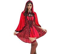 Disfraz Halloween Mujer Adulta Costume Women Bruja Vampiro，Disfraz Cosplay Reina Rojo Halloween Canción Vestido Medieval Mujer Elegante Temática Adulto (Red, L)