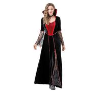 Disfraz Halloween Mujer Adulta Costume Women Bruja Vampiro，Disfraz Halloween Adulto Medieval Cosplay Escénico Traje Época Reina Gótico Capa Larga Sombrero (Black, XXL)