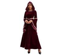 Disfraz Halloween Mujer Adulta Costume Women Bruja Vampiro，Disfraz medieval vampiro elegante vestido gótico para cosplay adulto atuendo festivo Halloween con encaje y botones triples (Red, M)